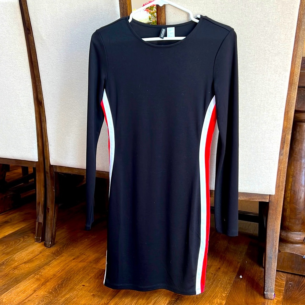 Black dress with stripe side detailing